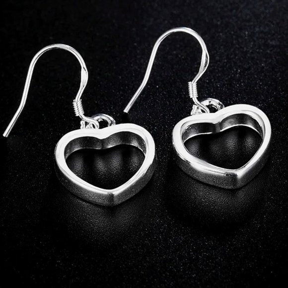 Fine Silver Jewelry - Beautiful Heart Drop Earrings 925 Sterling Silver " Hypoallergenic "